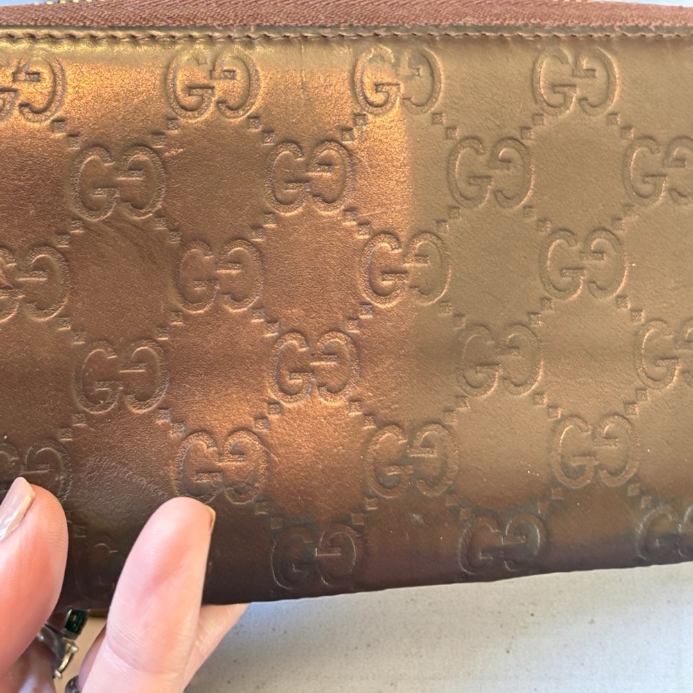Gucci Guccissima Metallic Brown Embossed Zip Long Wallet - Picture 5 of 11